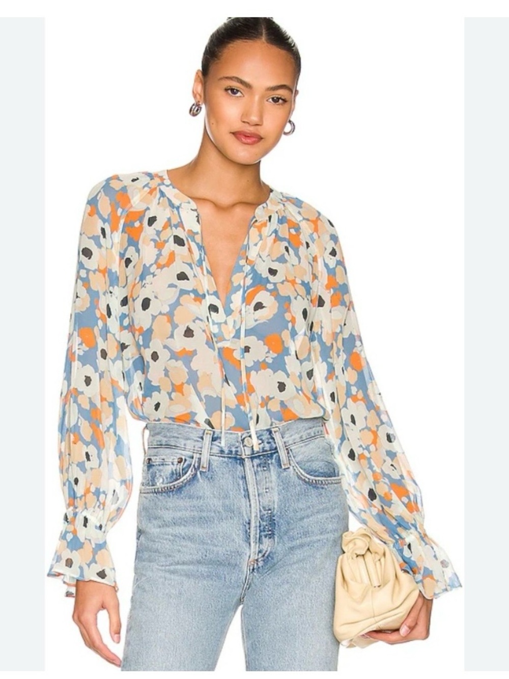 Joie Cecarina Floral Long Sleeve Blouse Women’s Small Blue Orange Boho Peasant